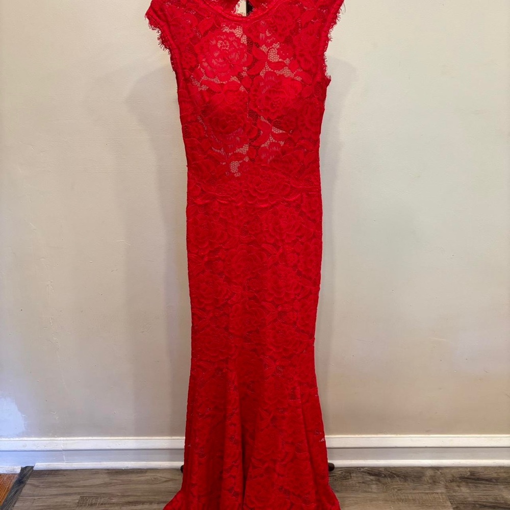 Betsy & Adam Red Lace Gown